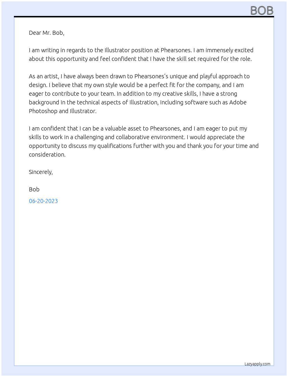 Illustrator At Phearsones Cover Letter