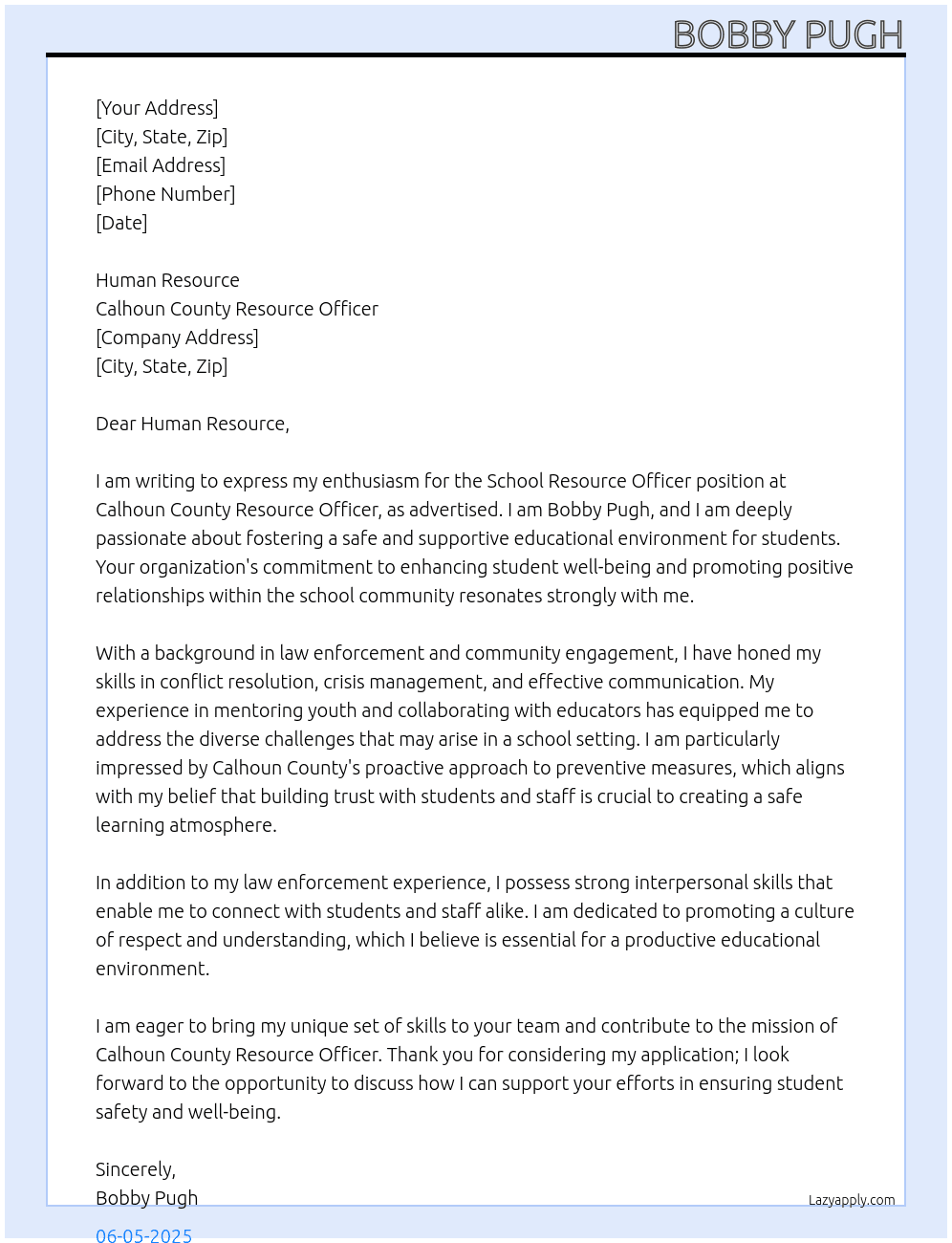 School Resource Officer At Calhoun County Resource Officer Cover Letter