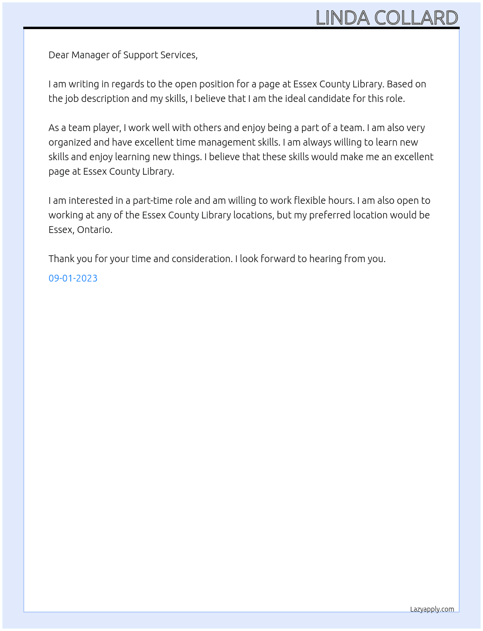 page, administration At Essex County Library Cover Letter