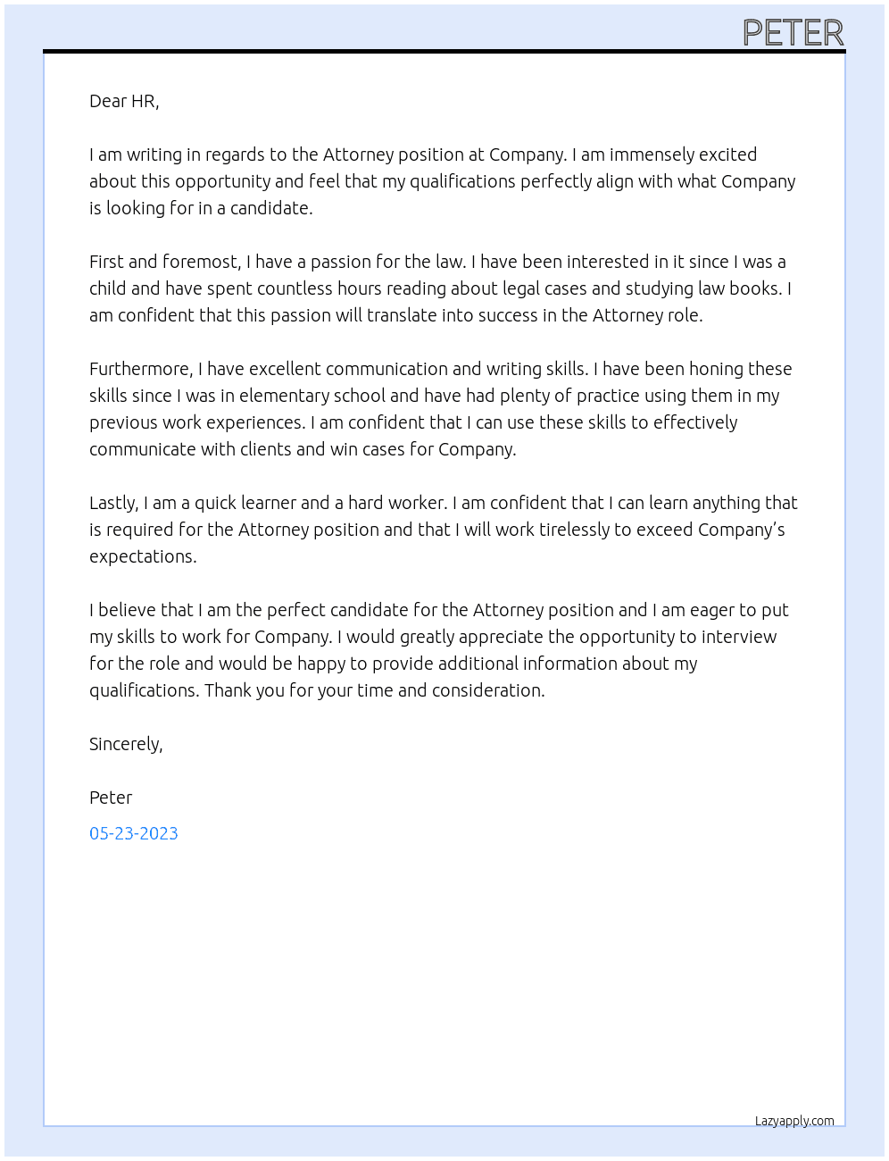 Attorney At Company Cover Letter