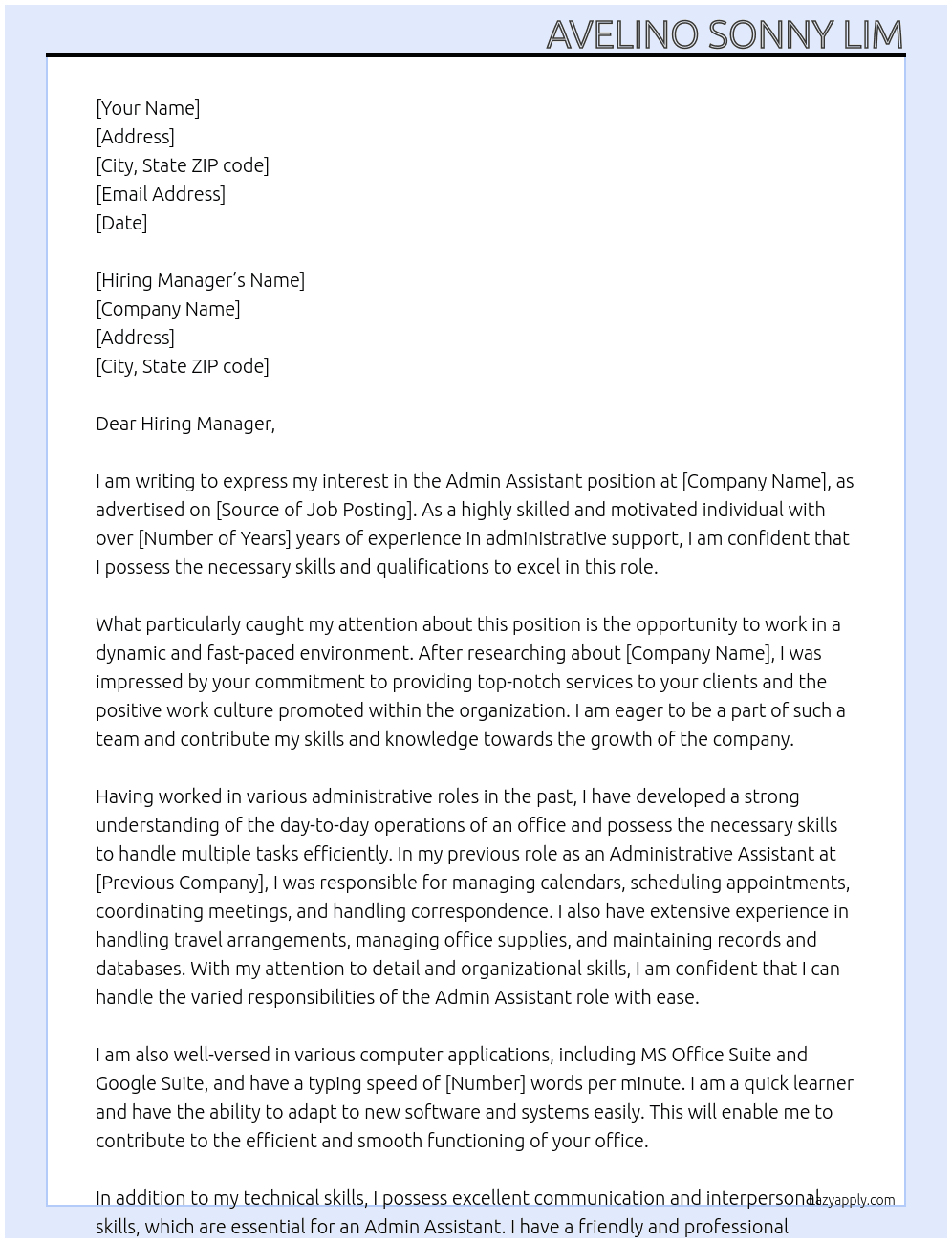 Admin Assistant At Admin Assistant Cover Letter