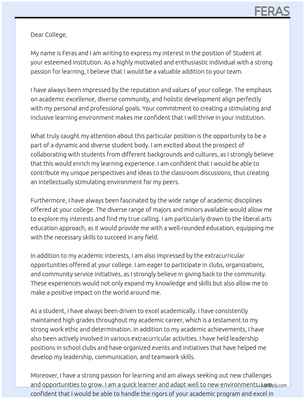 Student At College Cover Letter