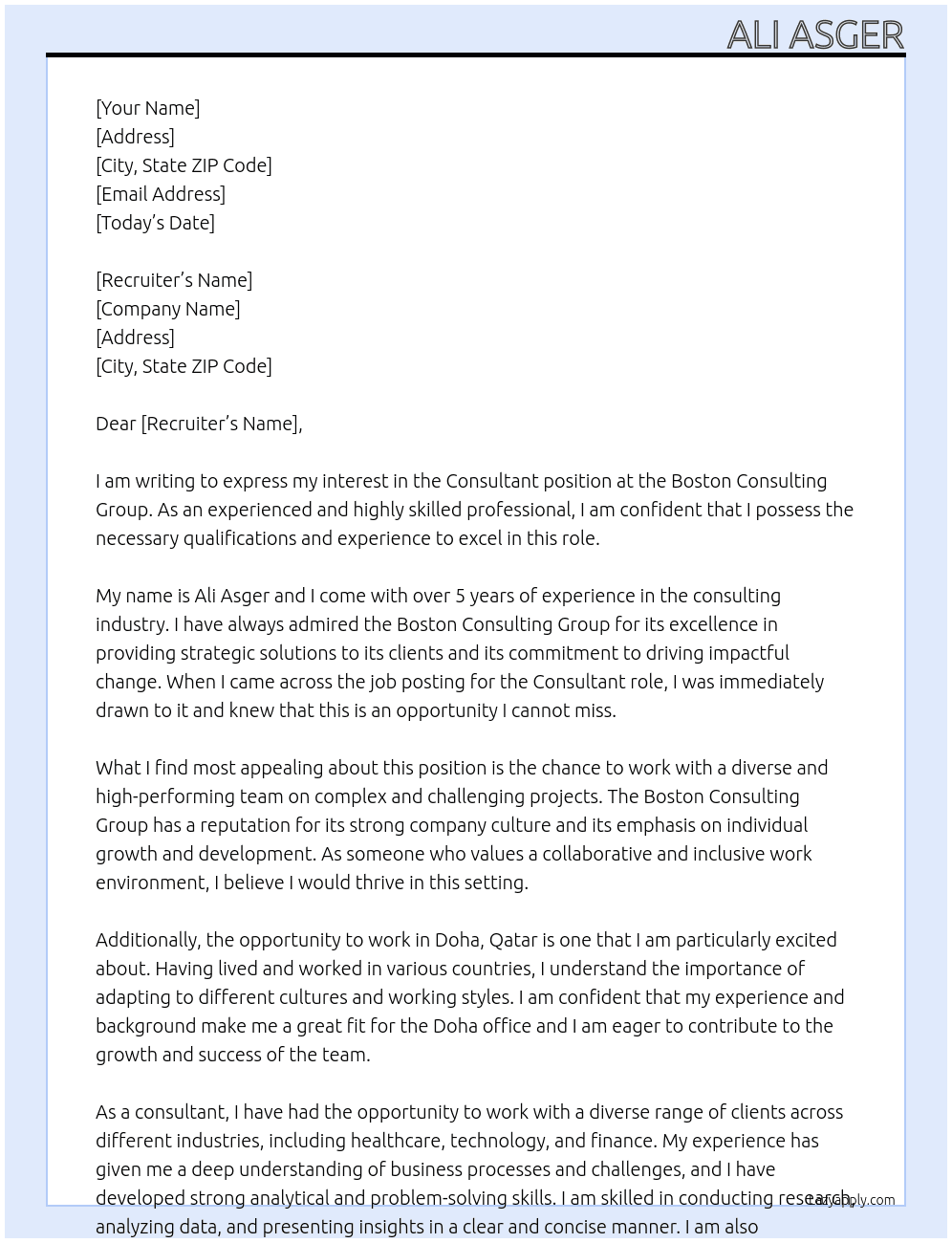 Consultant  At Boston Consulting Group Cover Letter