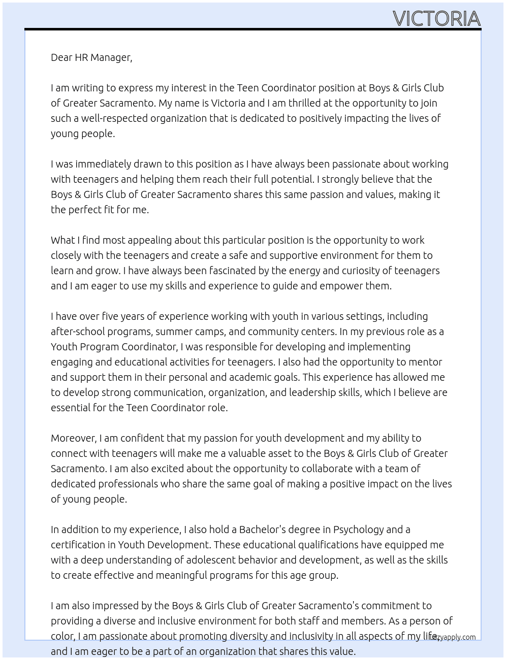 Cover letter for teen coordinator - LazyApply