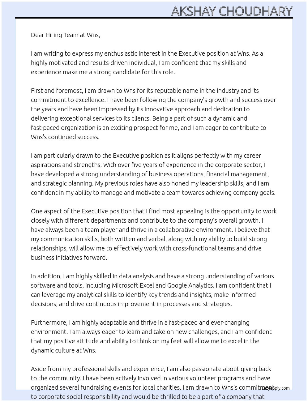 Executive  At Wns Cover Letter