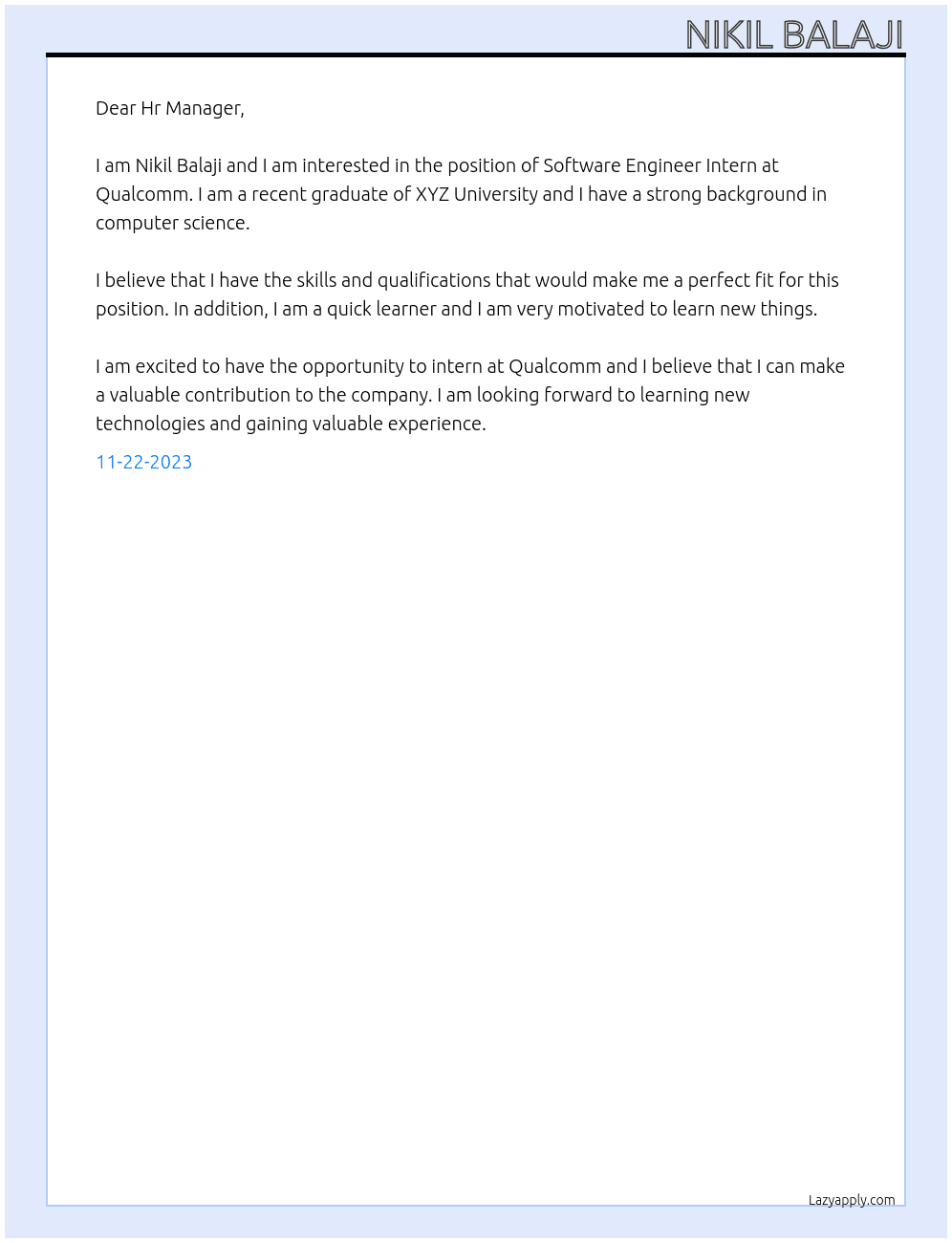 Software Engineer Intern At Qualcomm Cover Letter