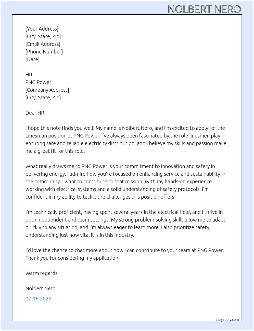 Cover letter for lines men - LazyApply