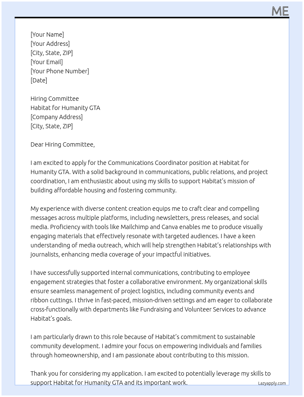Cover letter for communications coordinator - LazyApply