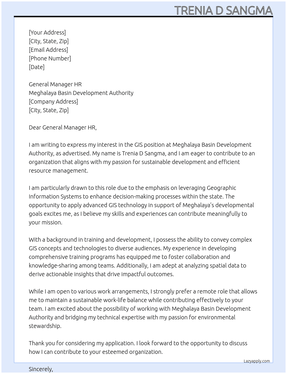 Cover letter for gis - LazyApply