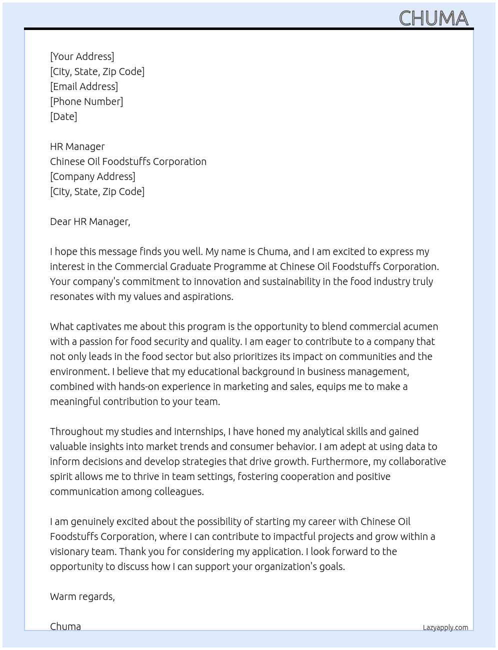 Cover letter for commercial graduate programme - LazyApply