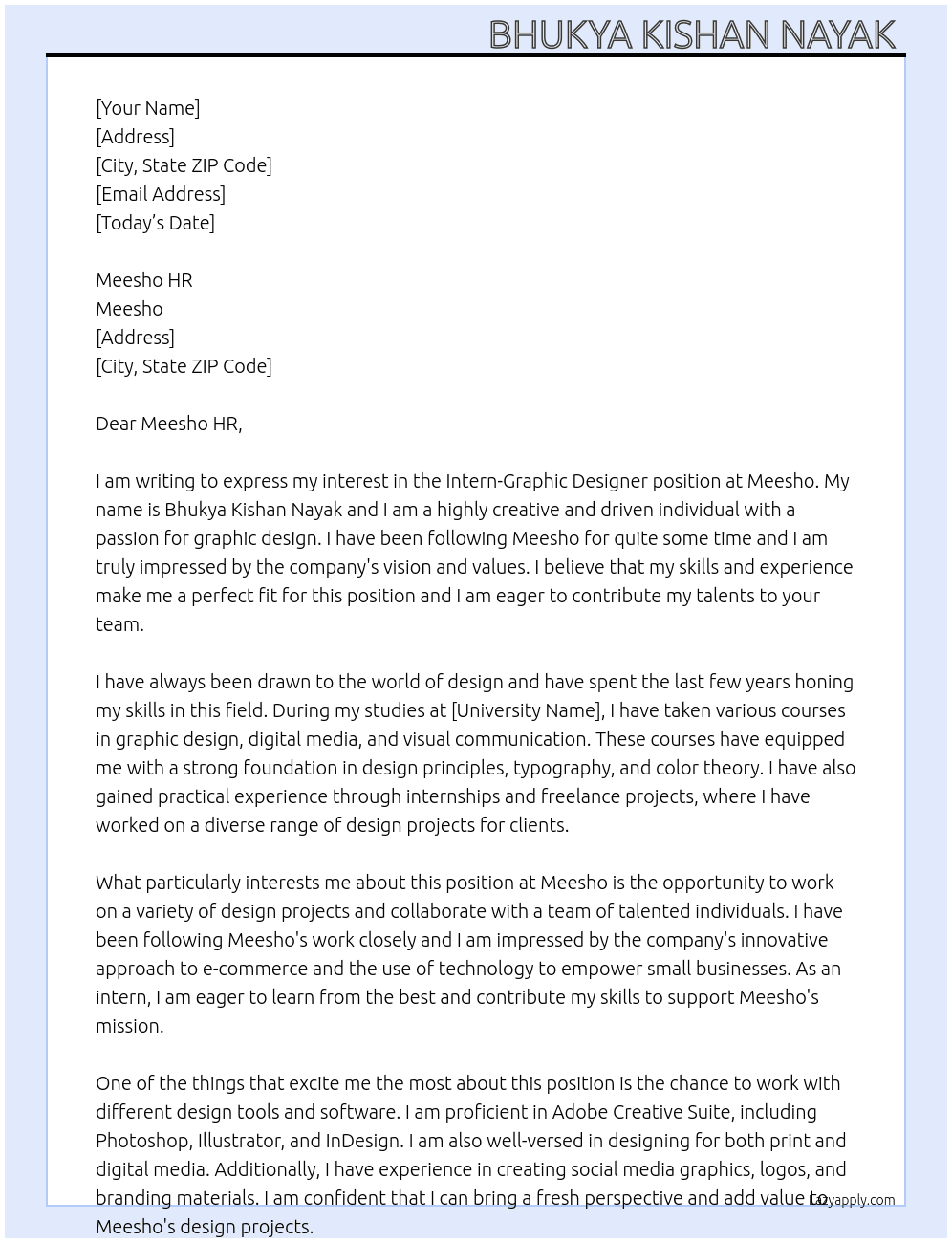 Cover letter for intern-graphic designer - LazyApply
