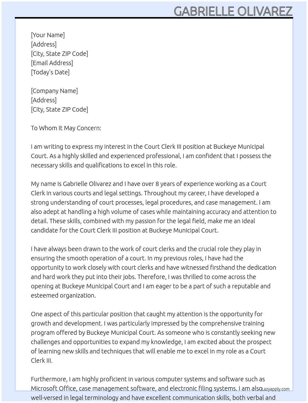 Cover letter for court clerk iii - LazyApply