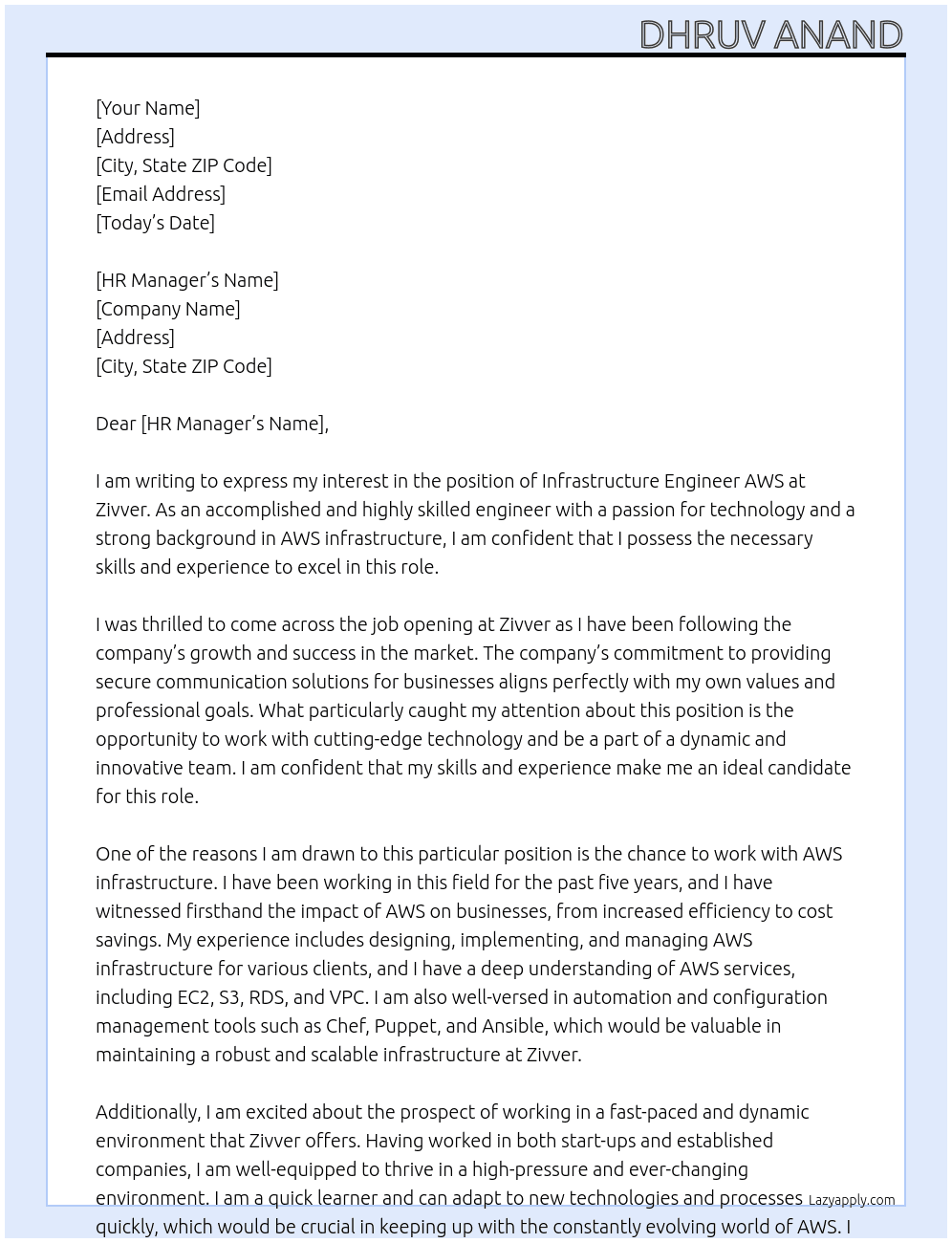 Cover letter for infrastructure engineer aws - LazyApply