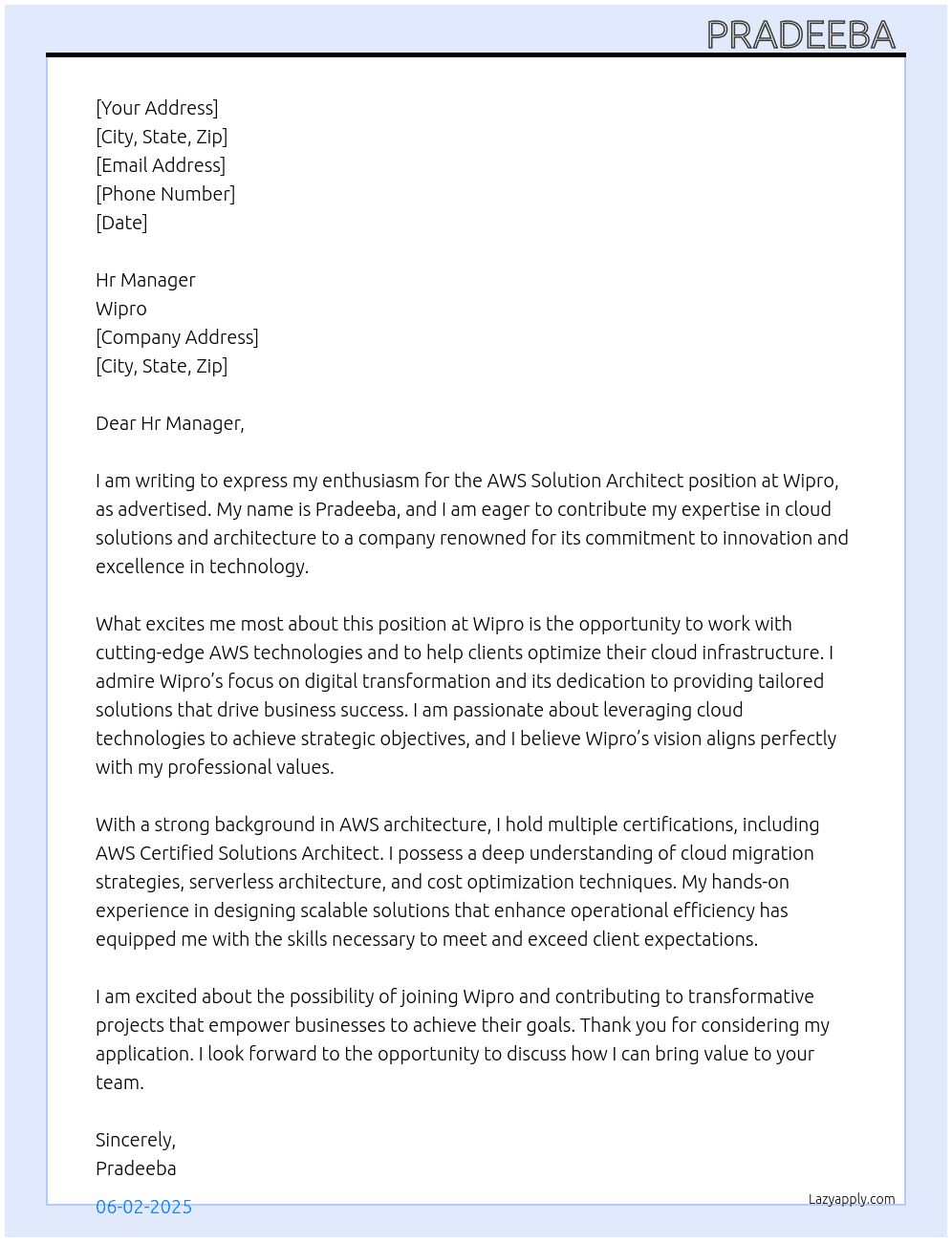 Cover letter for aws solution architect - LazyApply