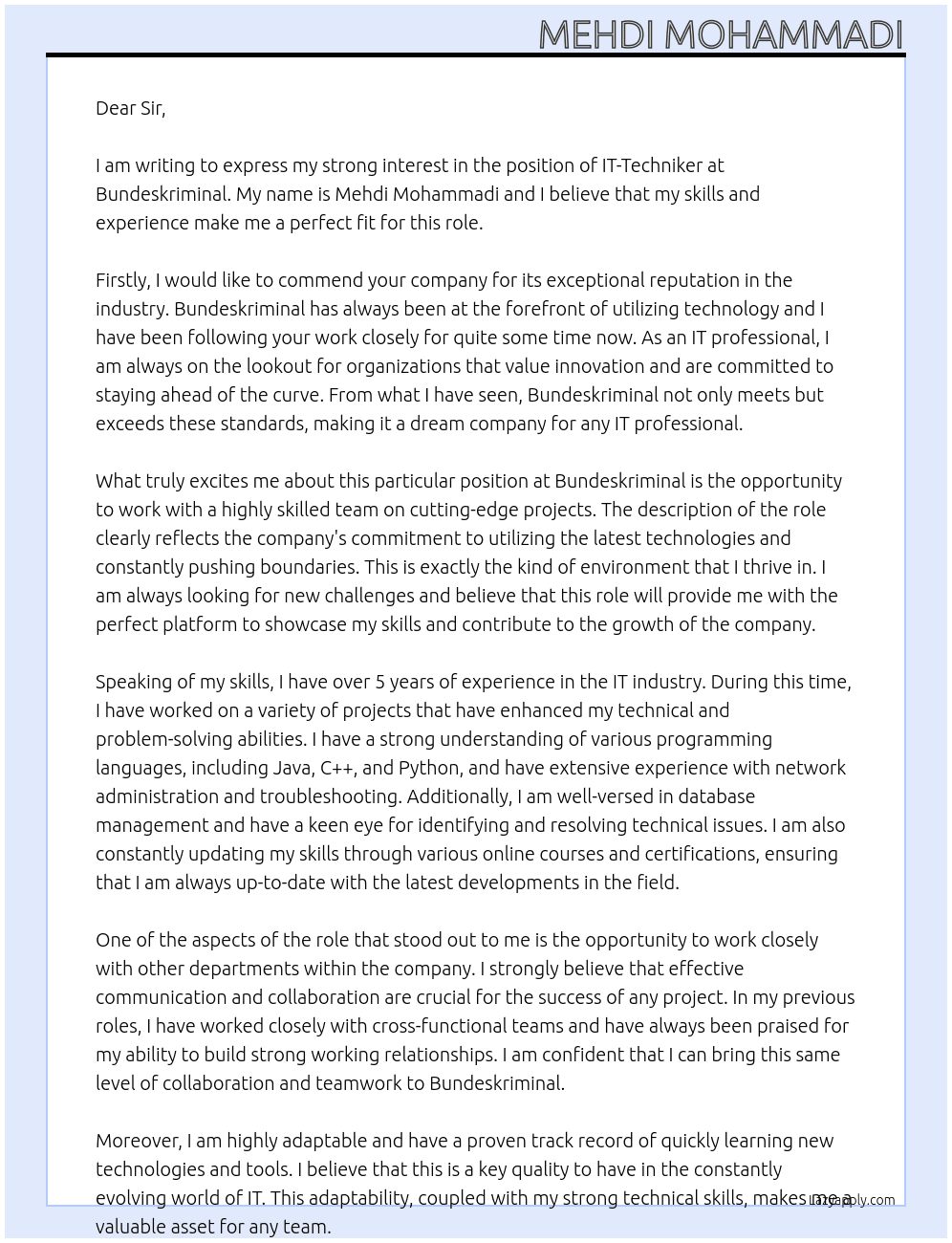 Cover letter for it-techniker - LazyApply