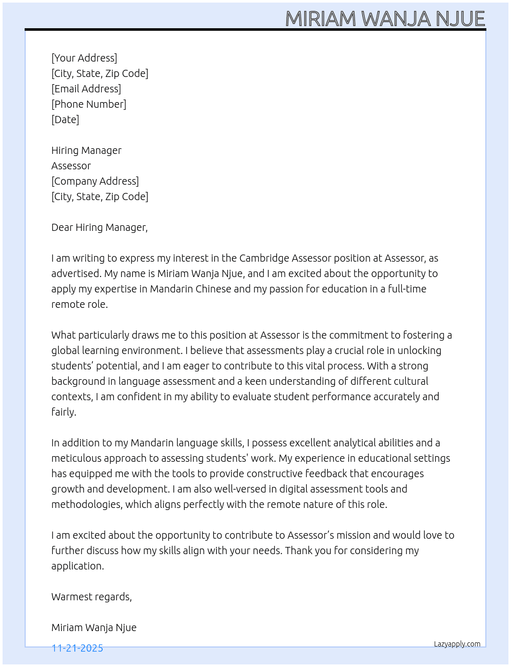 cambridge assessor At Assessor Cover Letter