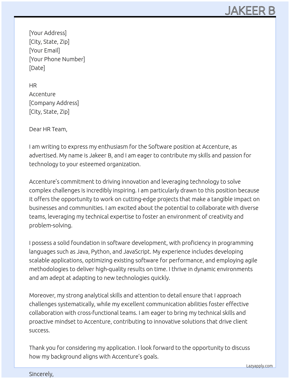 Software  At Accenture  Cover Letter