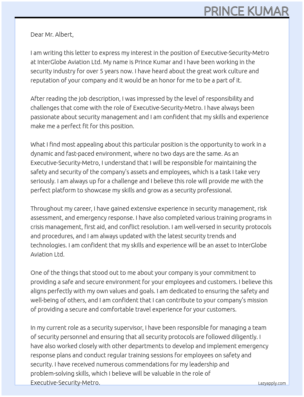 Cover letter for executive-security-metro - LazyApply