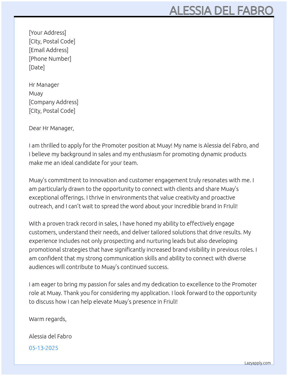 Promoter At Muay Cover Letter