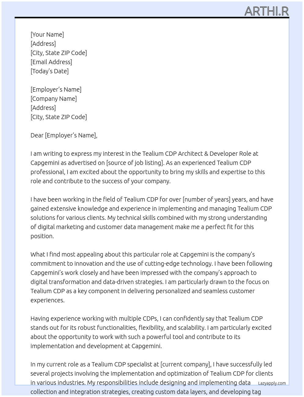 Cover letter for tealium cdp architect & developer role - LazyApply