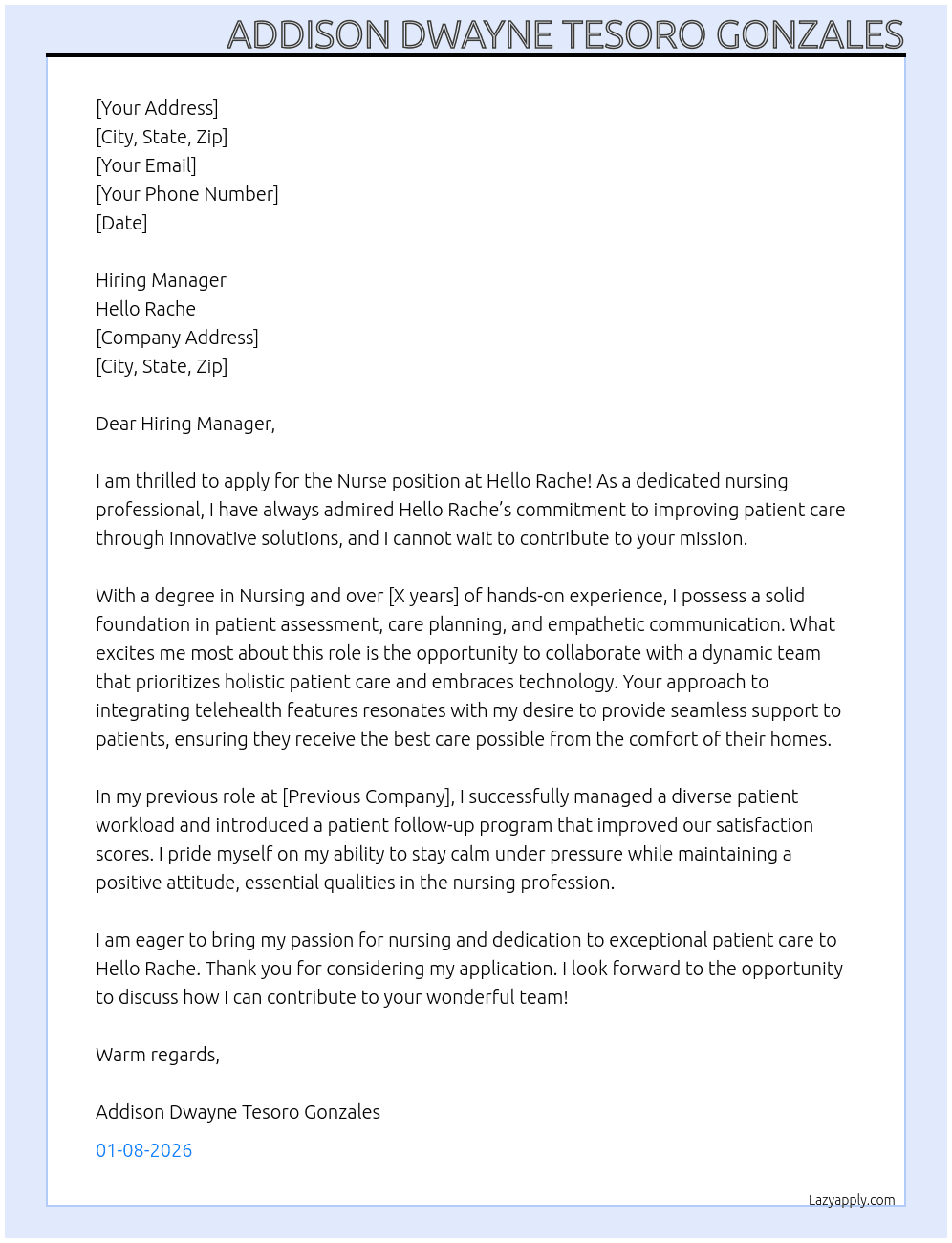 Nurse At Hello Rache Cover Letter