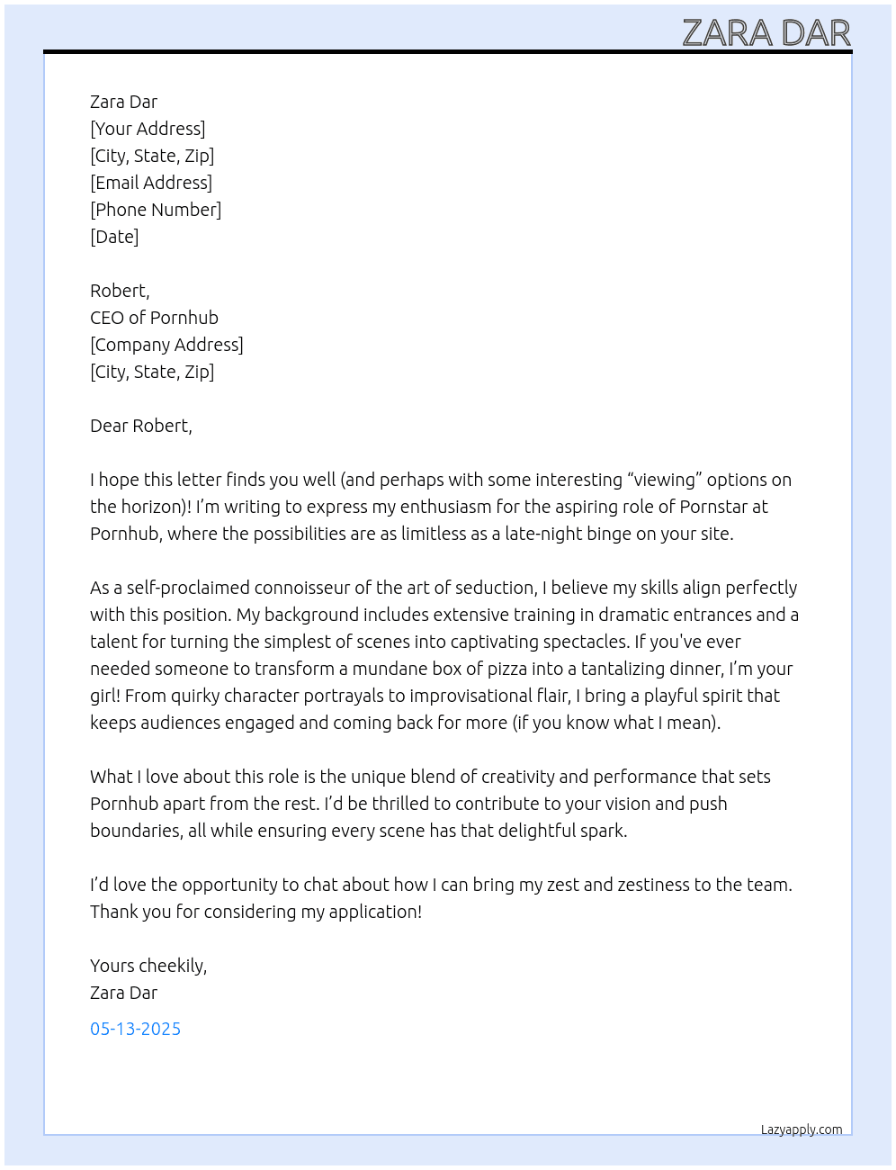 Pornstar At Pornhub Cover Letter