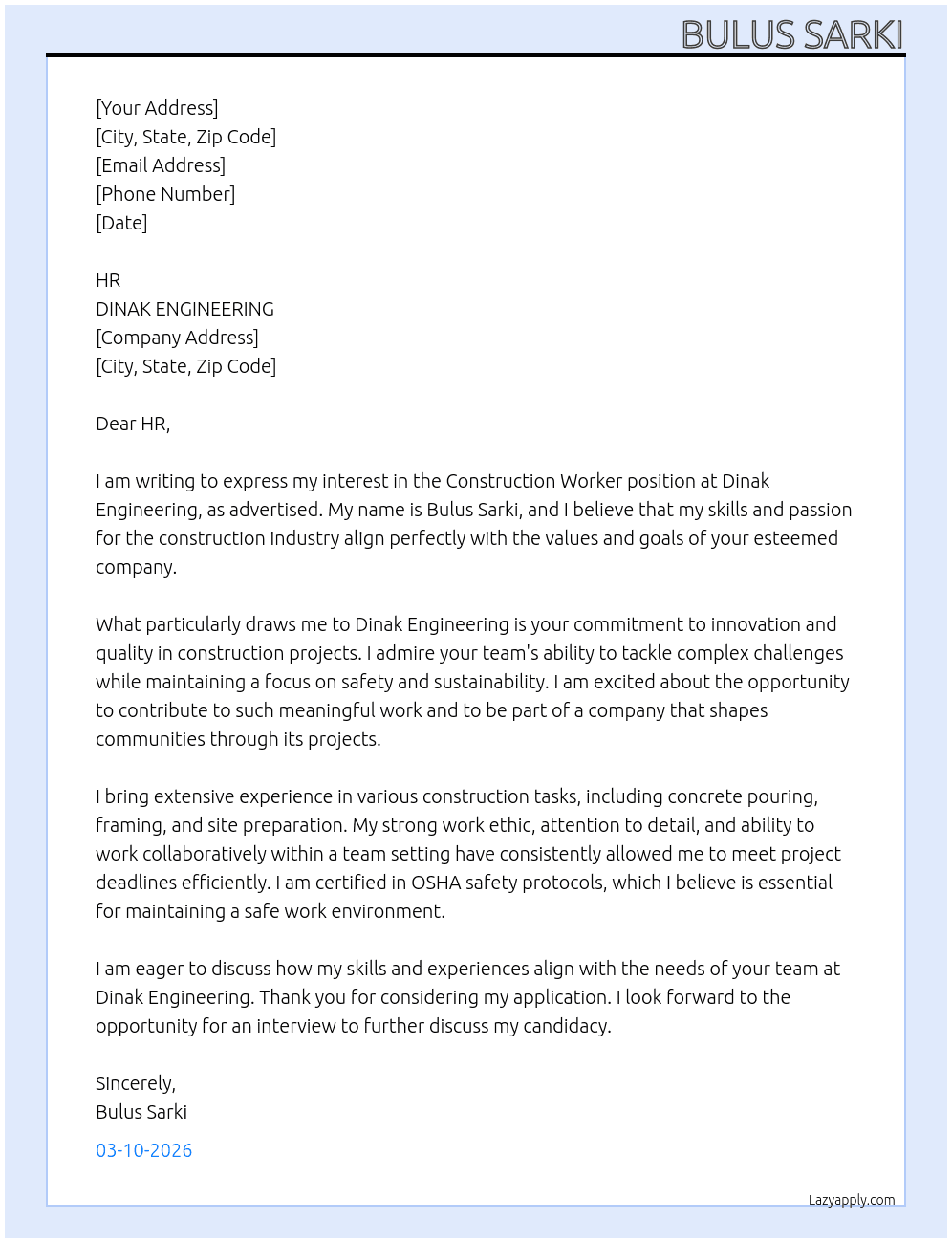 Cover letter for construction worker - LazyApply