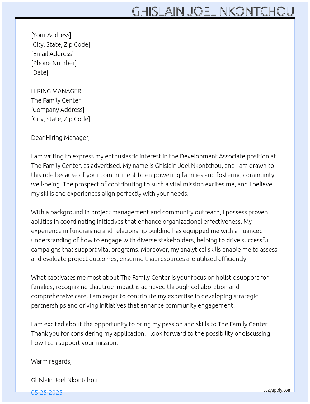 Cover letter for development associate - LazyApply