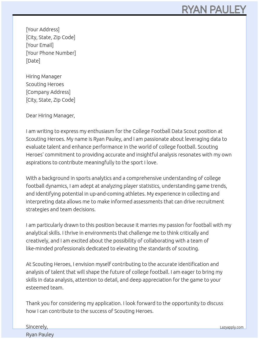 College Football Data Scout At Scouting Heroes Cover Letter
