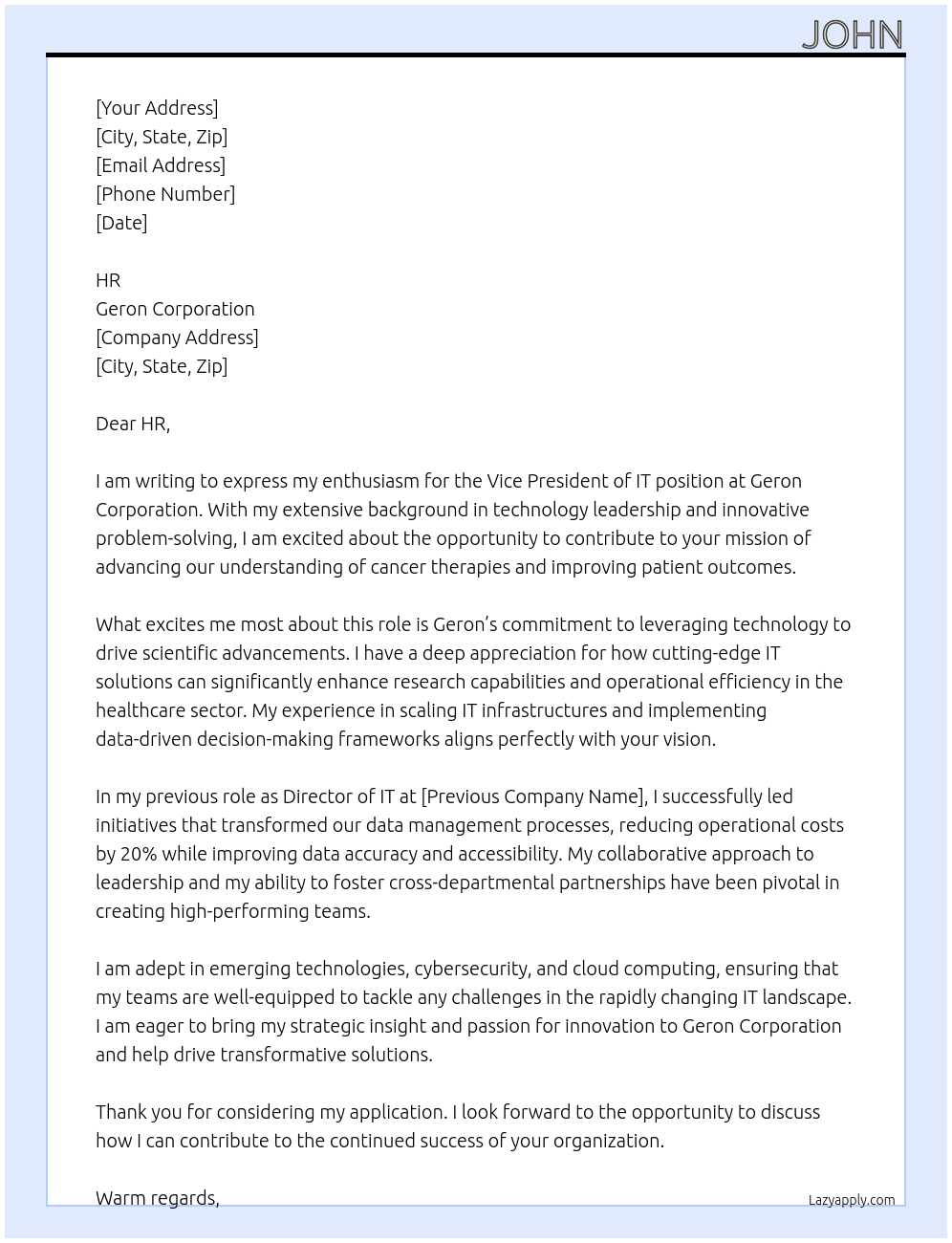 Cover letter for vice president it - LazyApply