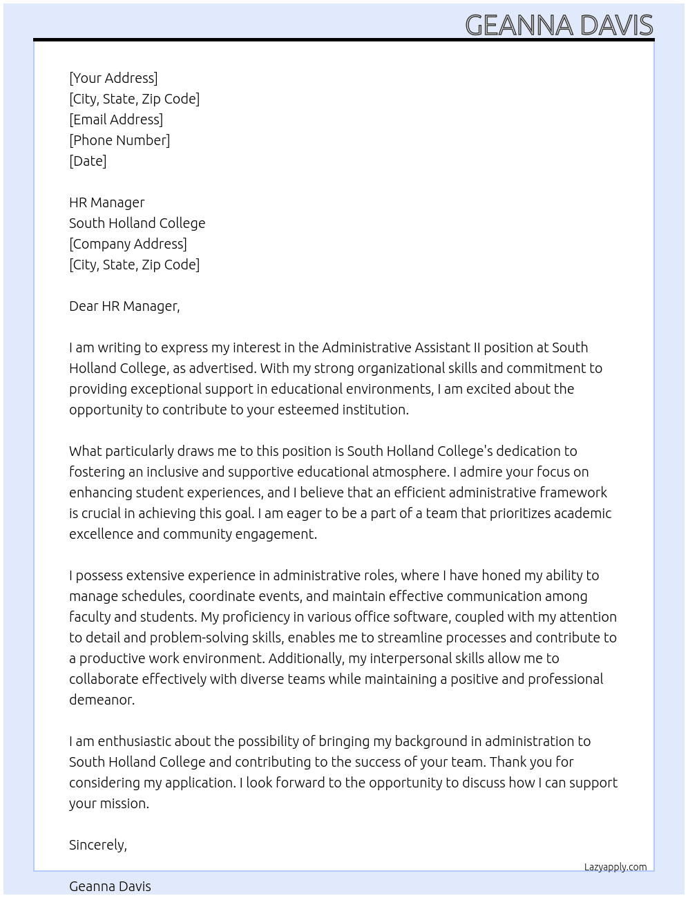 Cover letter for administrative assistant ii - LazyApply
