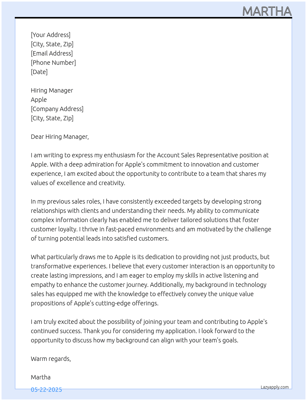 Cover letter for account sales representative - LazyApply