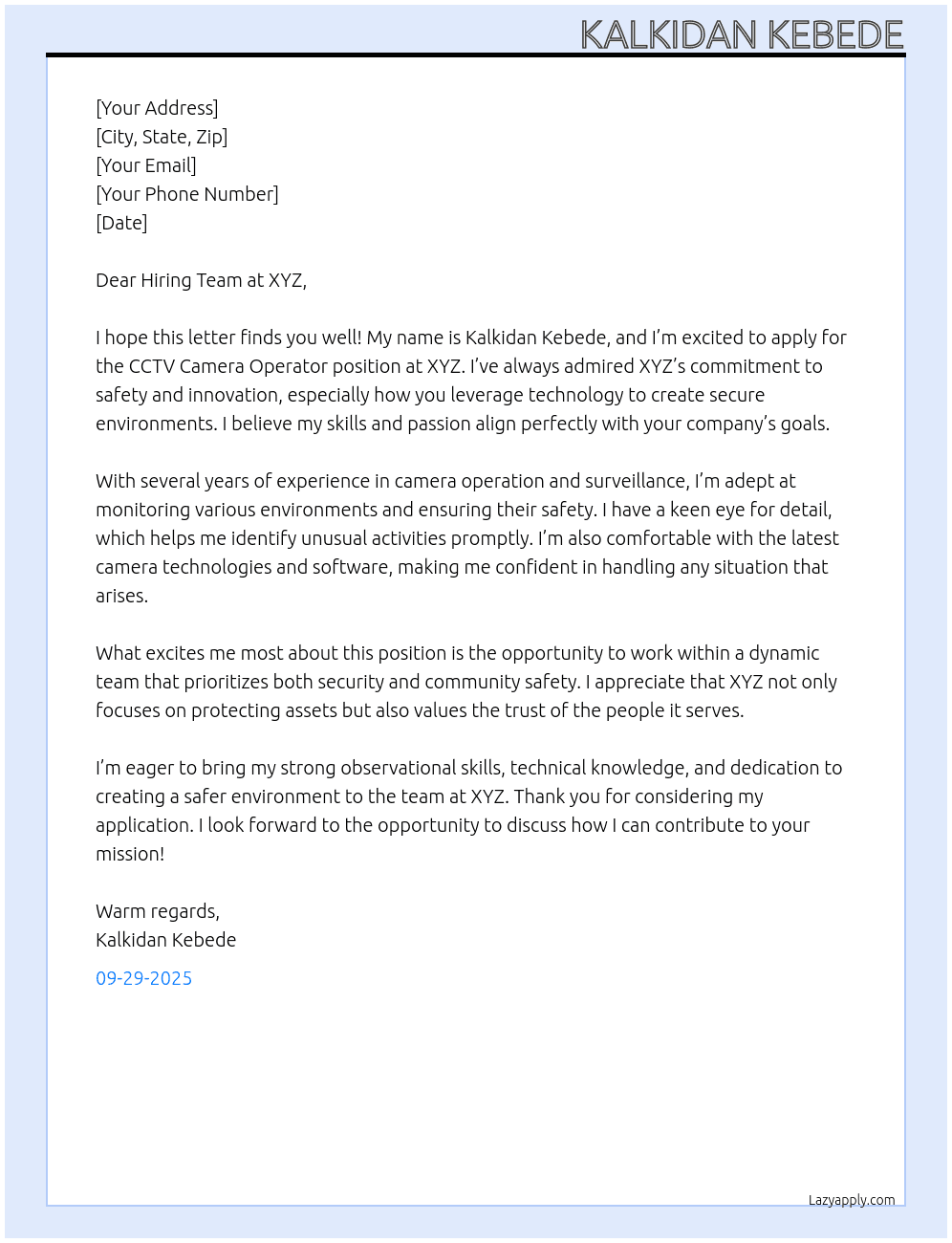 Cover letter for cctv camera operator - LazyApply