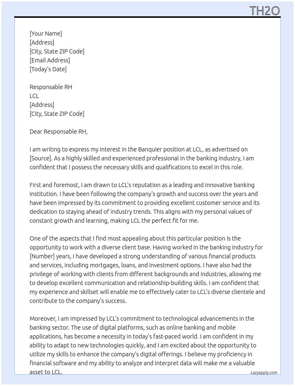 Banquier  At LCL Cover Letter