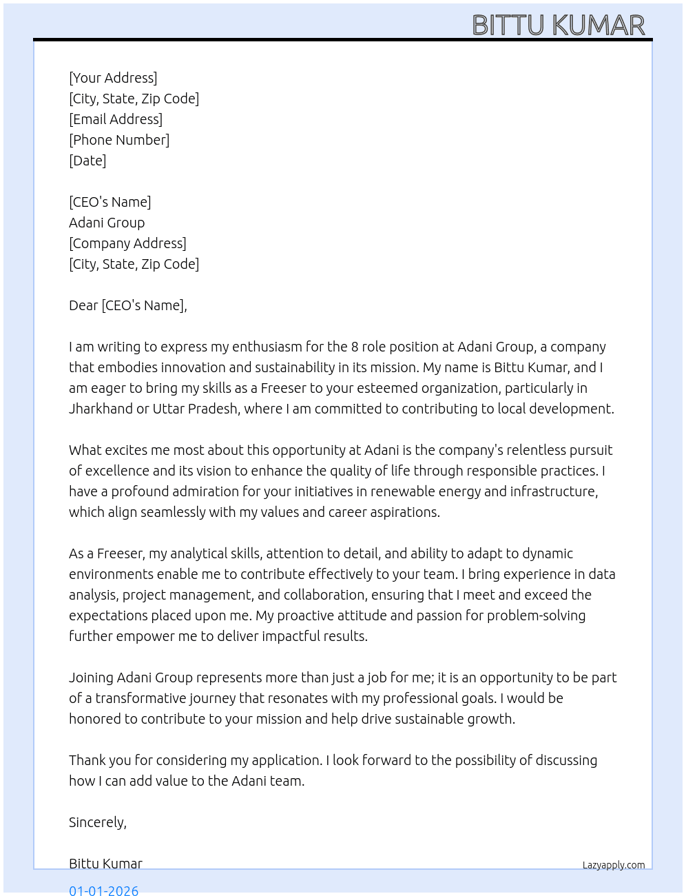 Cover letter for adani  company  group - LazyApply
