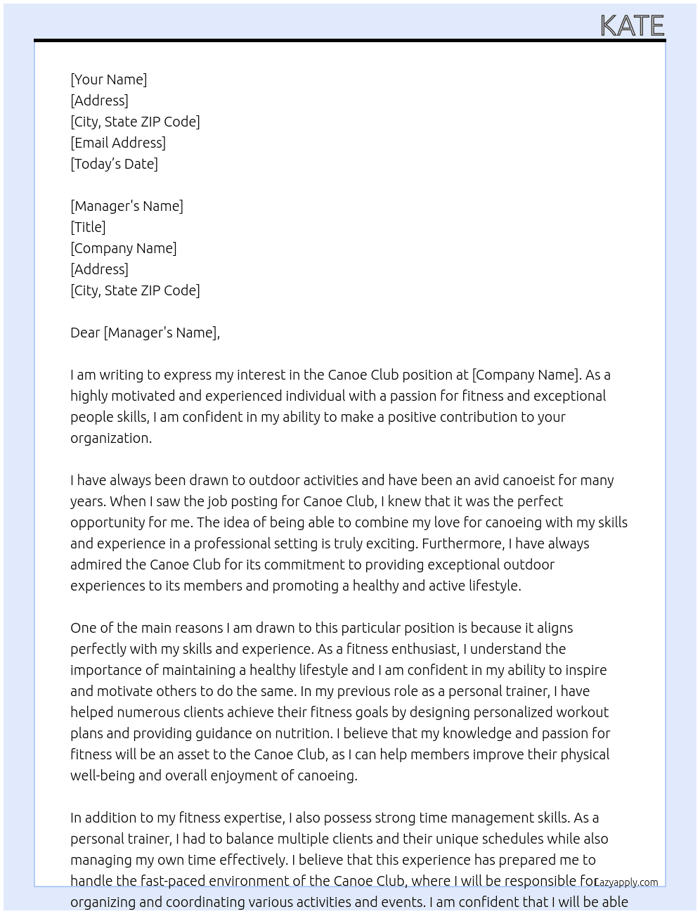 Canoe Club At Canoe Club Cover Letter