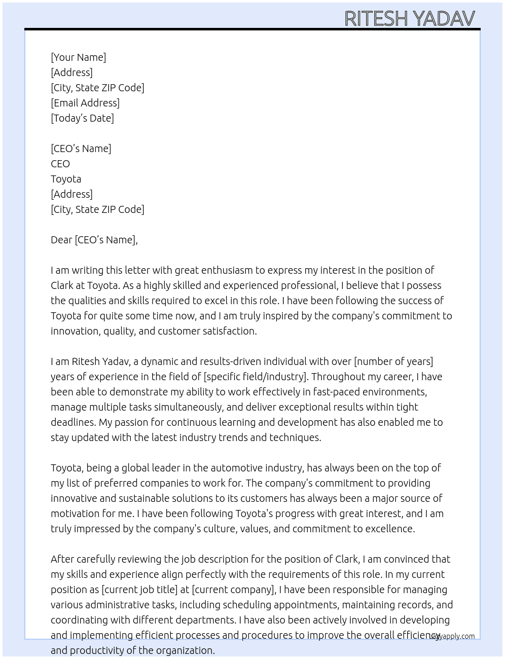 Clark  At Toyota  Cover Letter