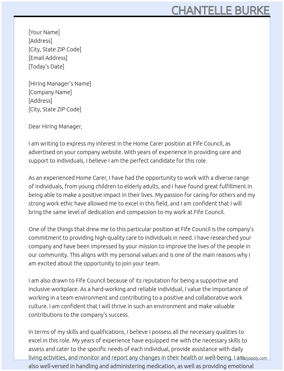 Home Carer At Fife Council Cover Letter
