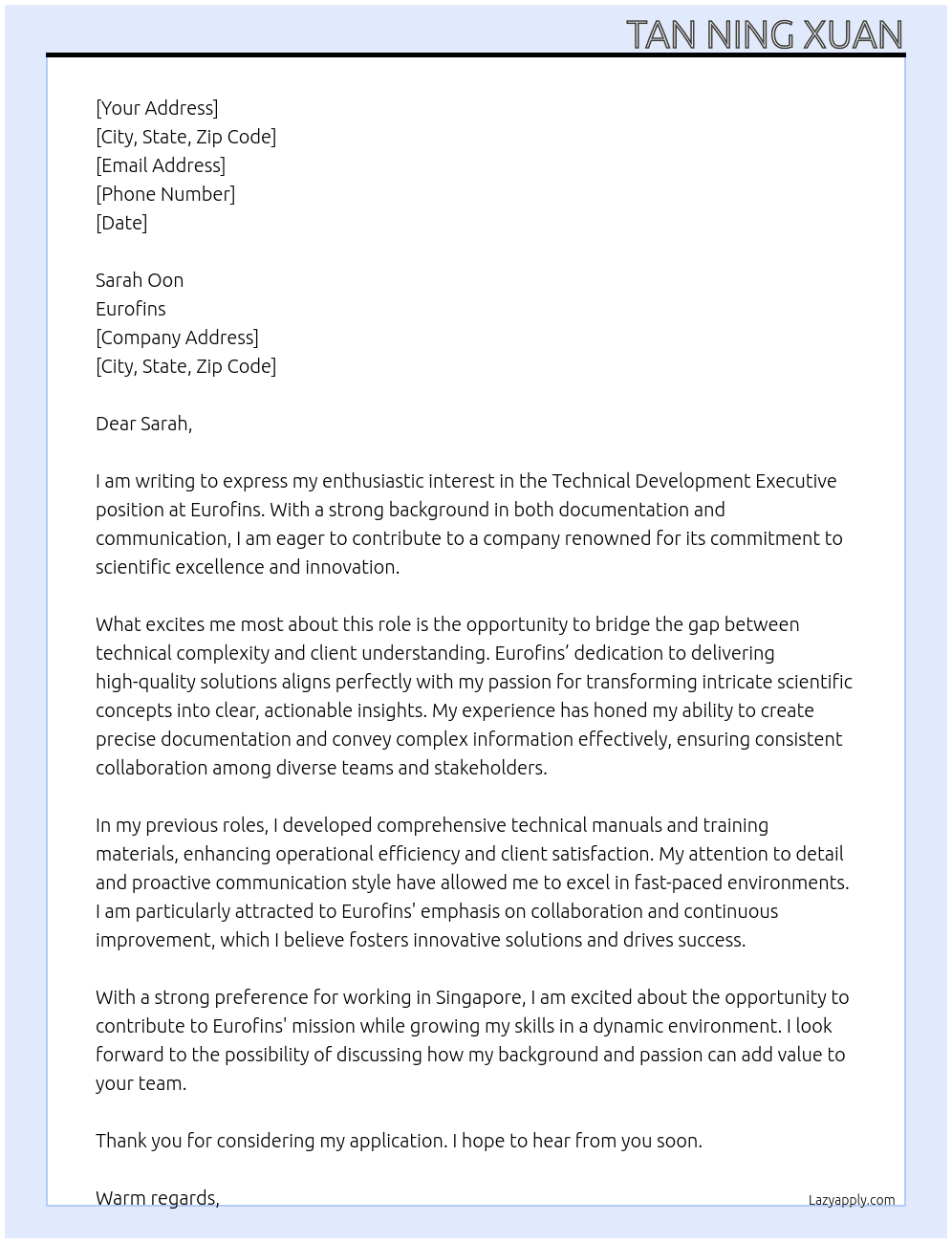 Cover letter for technical development executive - LazyApply