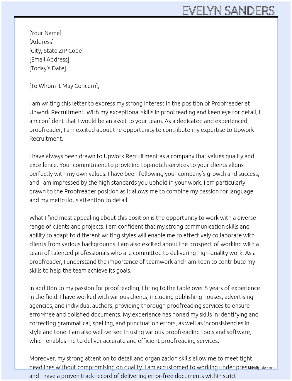 Proofreader At Upwork Recruitment  Cover Letter