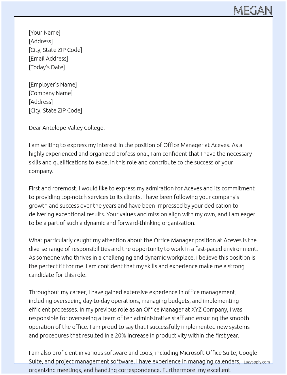 Office Manager At Aceves Cover Letter