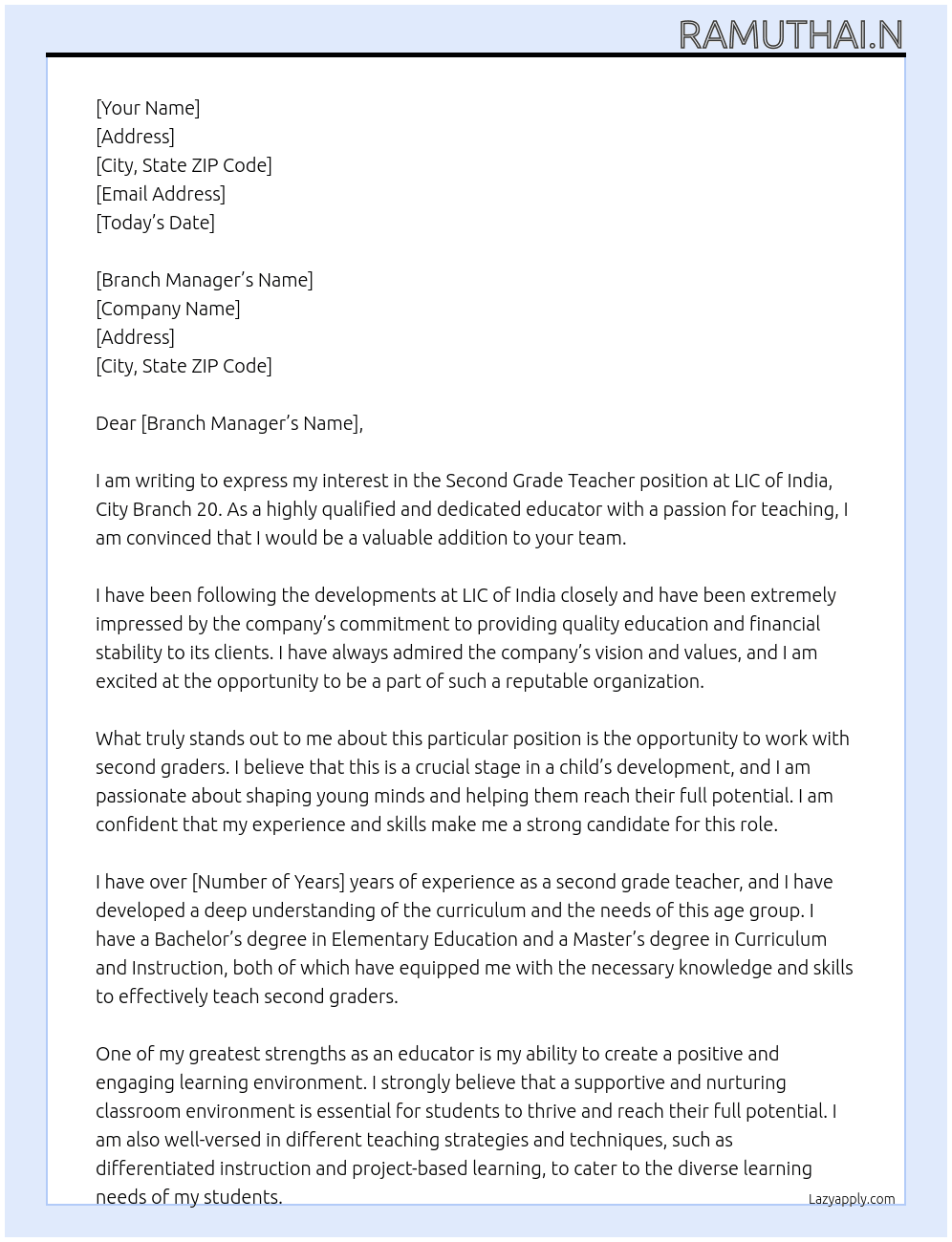 Cover letter for second grade teacher - LazyApply