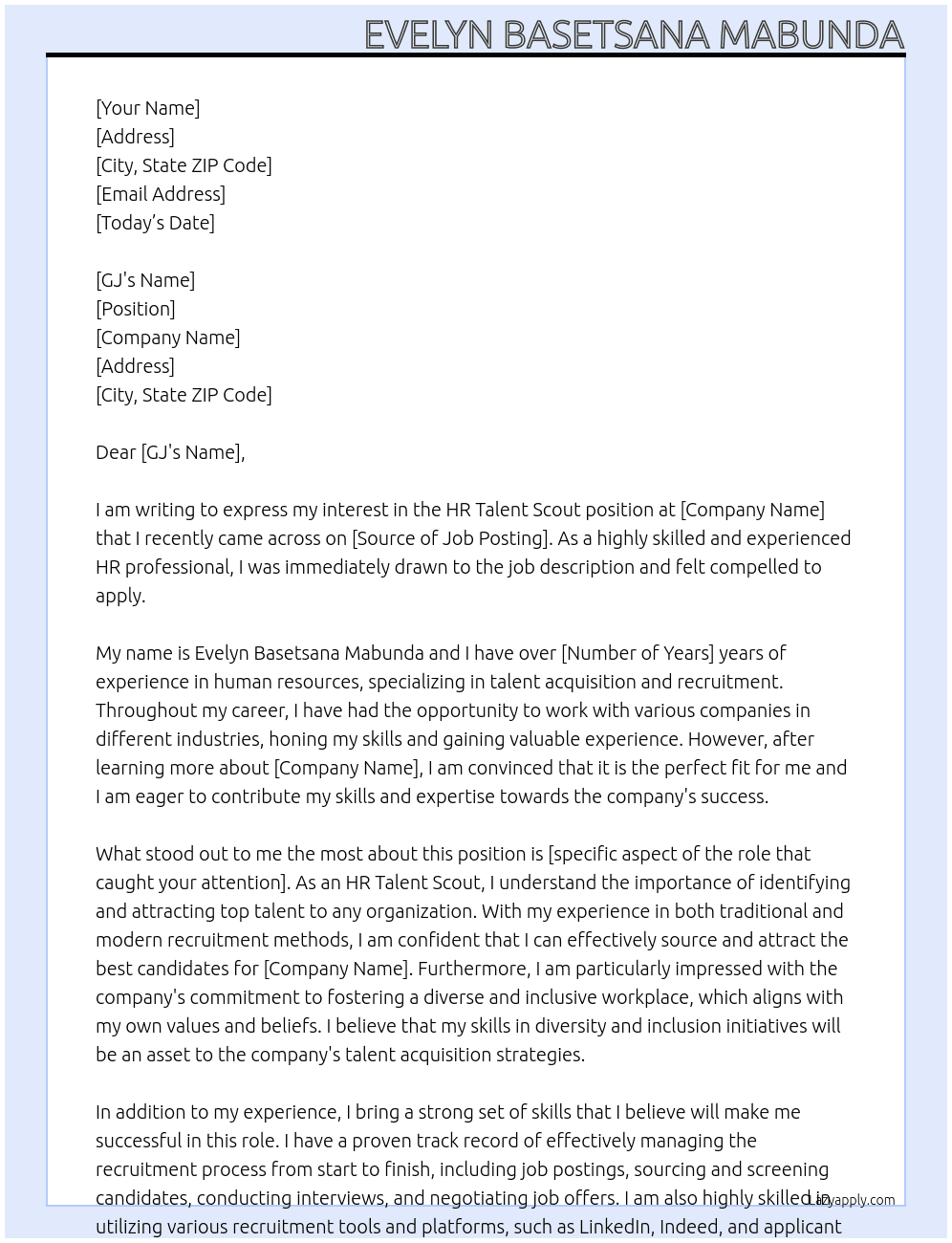 Hr Talent Scout At go Cover Letter