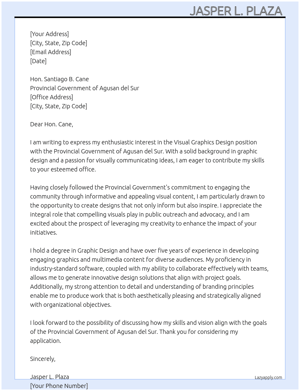 Cover letter for visual graphics design - LazyApply
