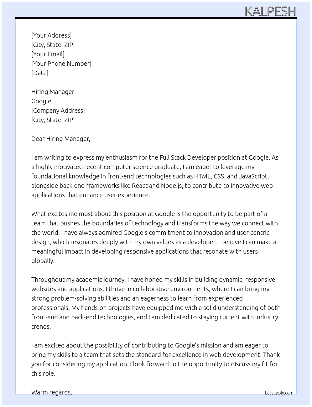 Cover letter for webb developer - LazyApply