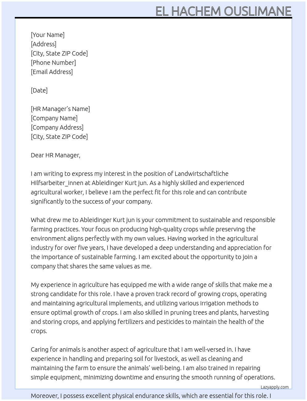 Landwirtschaftliche Hilfsarbeiter_innen At Ableidinger Kurt jun Cover Letter