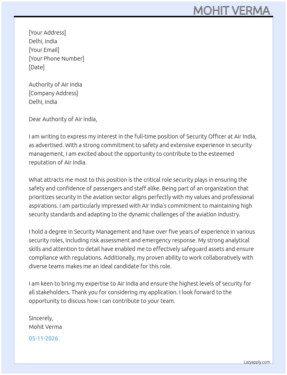 Cover letter for security officer - LazyApply