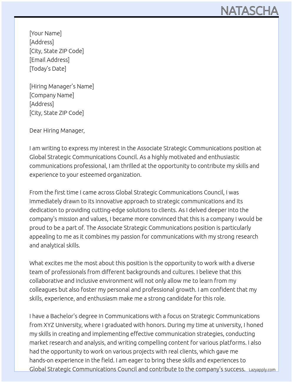Associate Strategic Communications At  Global Strategic Communications Council  Cover Letter