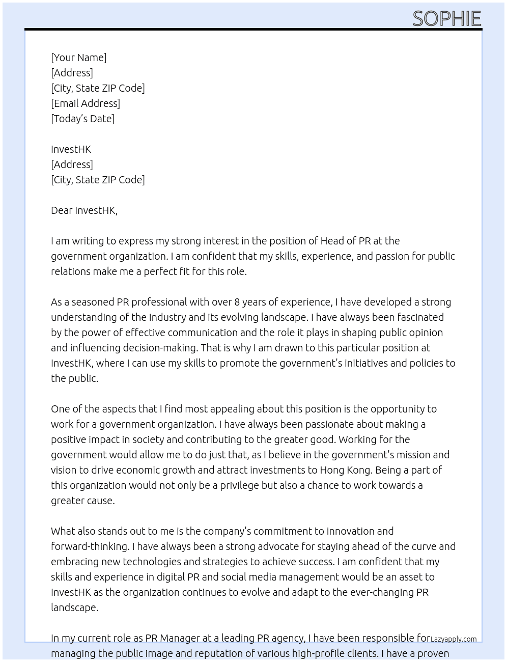 Cover letter for head of pr - LazyApply