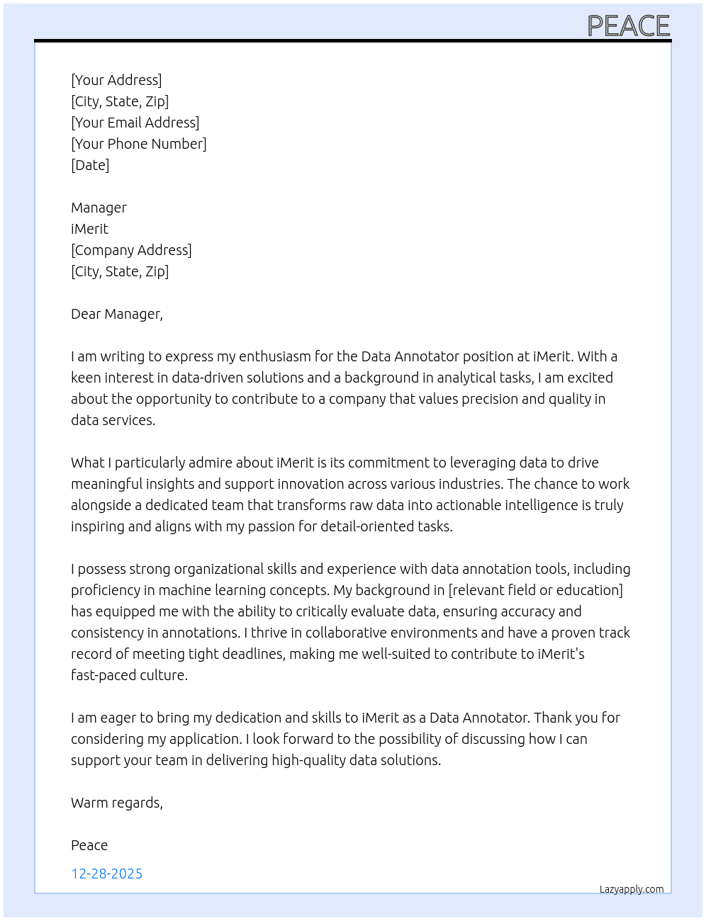 data annotator At iMerit Cover Letter
